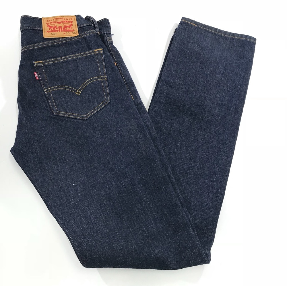 Levis Mens 505 Regular Fit Blue Jeans 30x36 X0301